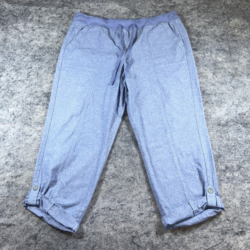 Talbots Pants Women's 16P Chambray Roll Tab Pull On Drawstring Elastic Waist